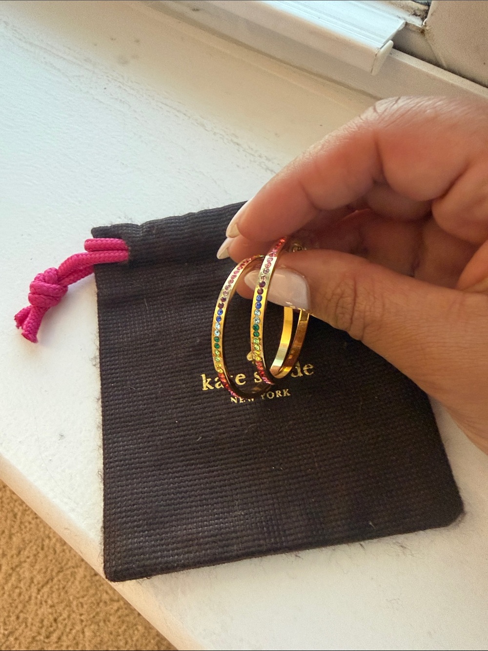 kate spade Gold Hoop Earrings with Pink & Multicolor Crystals